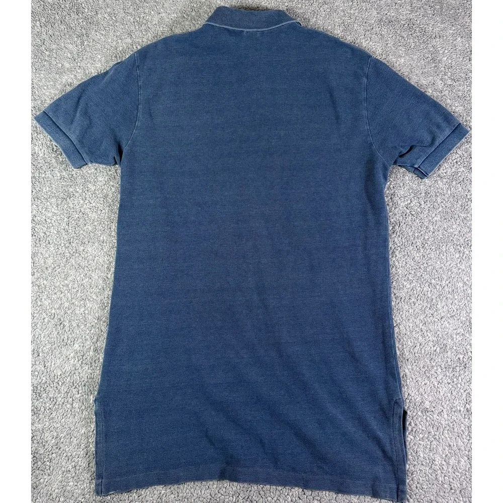 Vintage Polo Ralph Lauren Shirt Mens Small Blue Mesh Cotton Polo Ribbed Sleeve